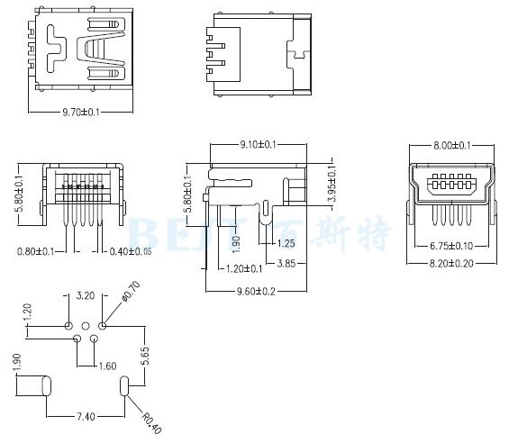 USB插座USB-4T-03 90°插件