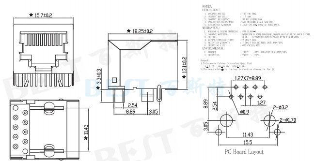 rj45插座網(wǎng)絡(luò)插頭5621 10P8C 1*1