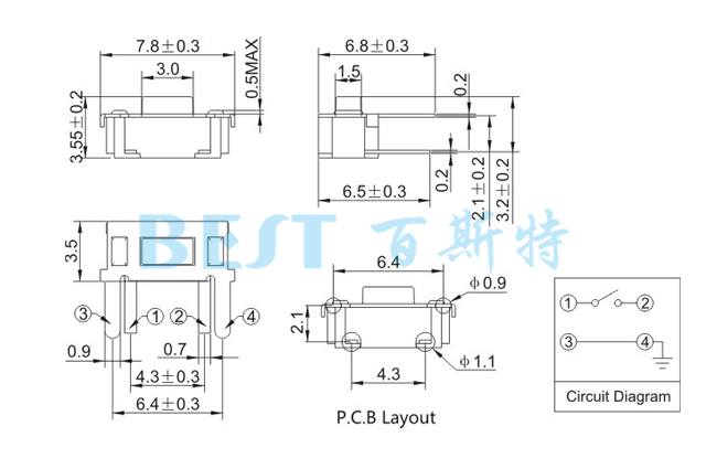  輕觸開(kāi)關(guān)TS-1188A參考圖紙