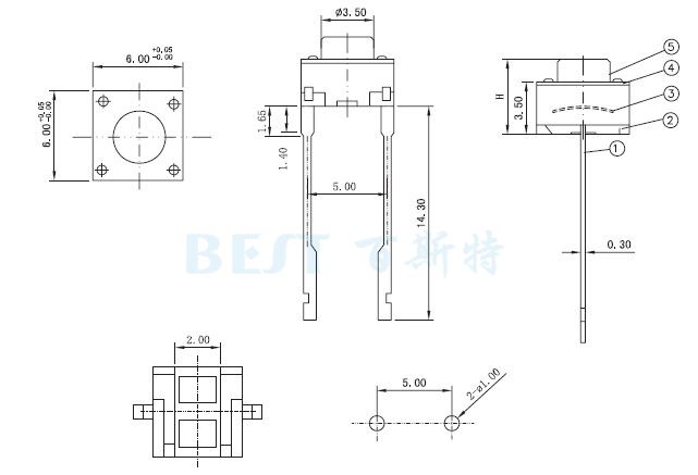 貼片輕觸開(kāi)關(guān)6*6_TS-1109D_參考圖紙