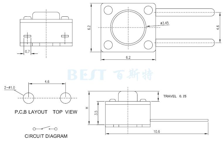 貼片輕觸開(kāi)關(guān)6*6_TS-1109C_參考圖紙