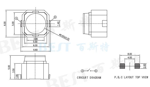 貼片輕觸開(kāi)關(guān)6*6_TS-0603_參考圖紙