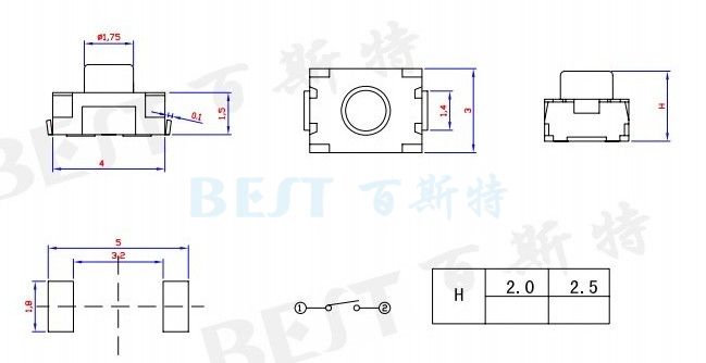 輕觸開關(guān)TS-1185U_參考圖紙